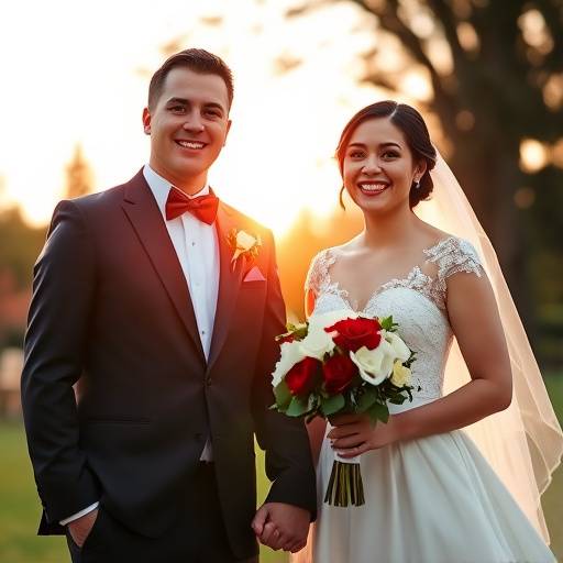 A smiling bride and groom holding hands during their wedding at Volunteer Park in Seattle.