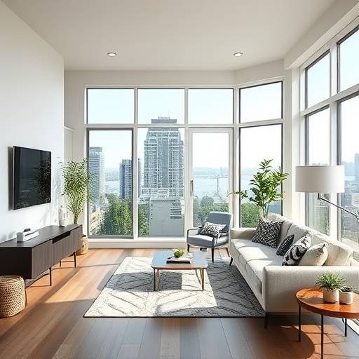 Interior shot of a modern Seattle apartment, showcasing its bright and airy living room.